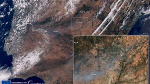 Lee más sobre el artículo Los satélites muestran el humo del incendio en la Serra da Estrela que llegó a Madrid